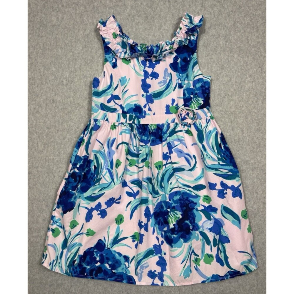 Lilly Pulitzer Girl's Georgina Lined Dress Pink Tint Sweet Pea Blue Size 10
